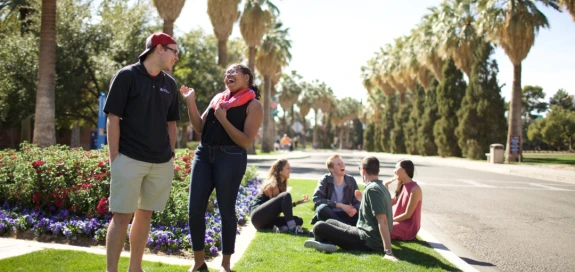 students outside old main